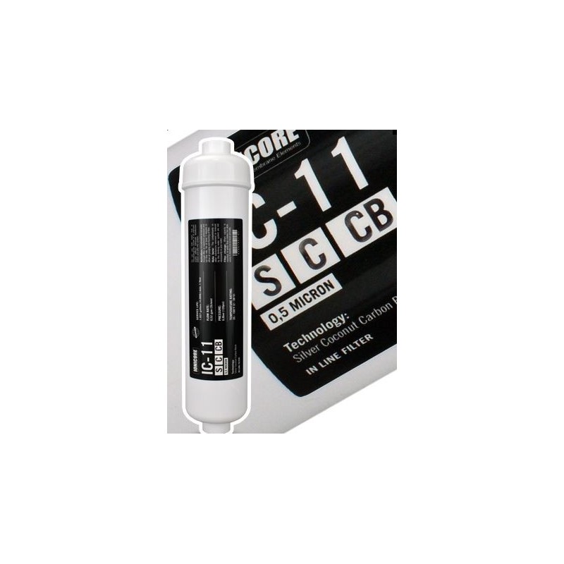 Ionicore IC-11SCCB Filtro in Linea carbon block al cocco battereostatico 1/4 NPT 2,5x11 - 5 micron (25)