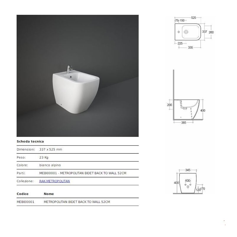 BIDET METROPOLITAN  BIANCO RAK