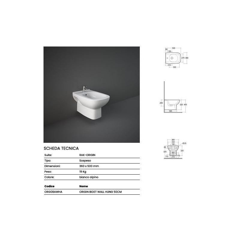 BIDET RAK ORIGIN SOSPESO BIANCO