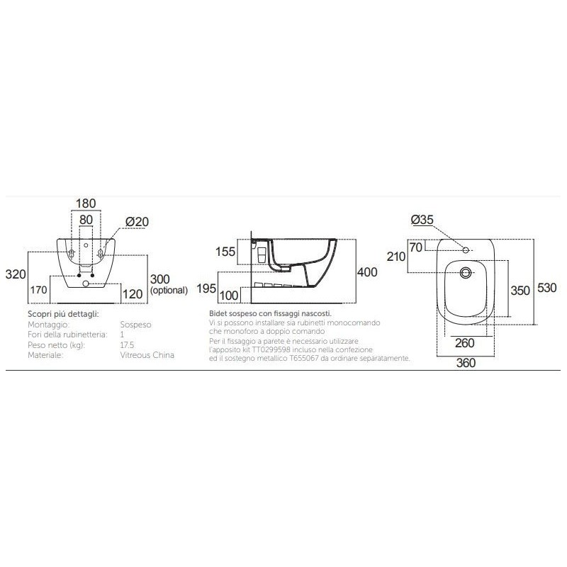BIDET SOSPESO FISS.NASCOSTI ex pozzi NEW