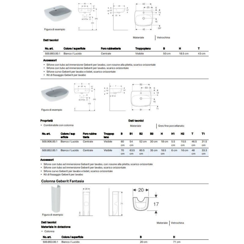 LAVABO FANTASIA CM.60 BIANCO  POZZI GEBERIT