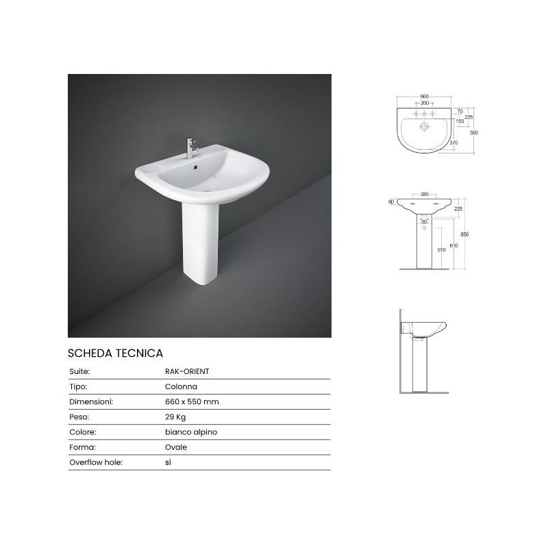LAVABO ORIENT RAK CM 66X55 BIANCO