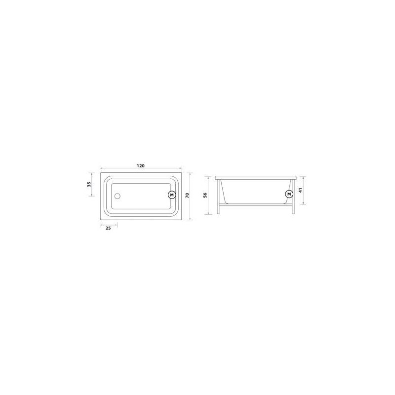 VASCA METACRILATO 120X70 BIANCO CON ANTISCIVOLO