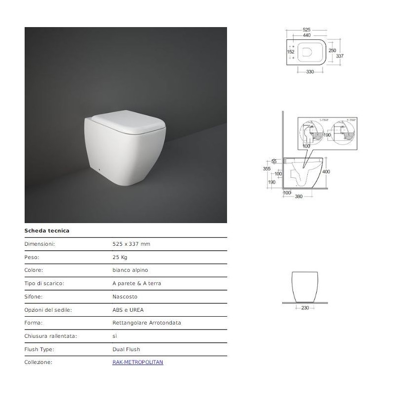 VASO METROPOLITAN RAK SCARICO UNIVERSALE BIANCO