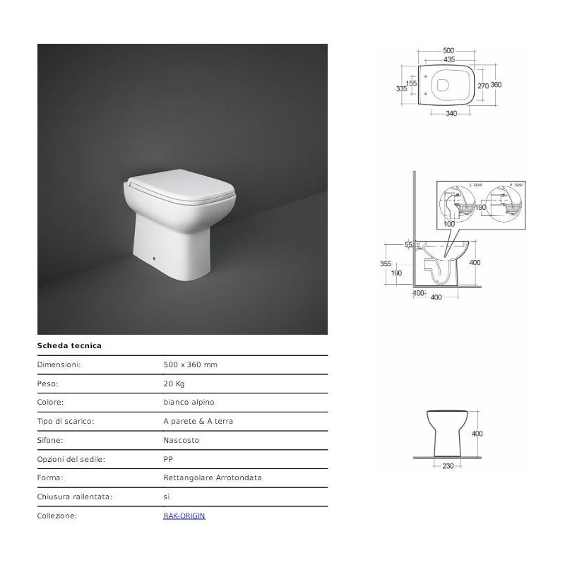 VASO RAK ORIGIN FILO PARETE BIANCO