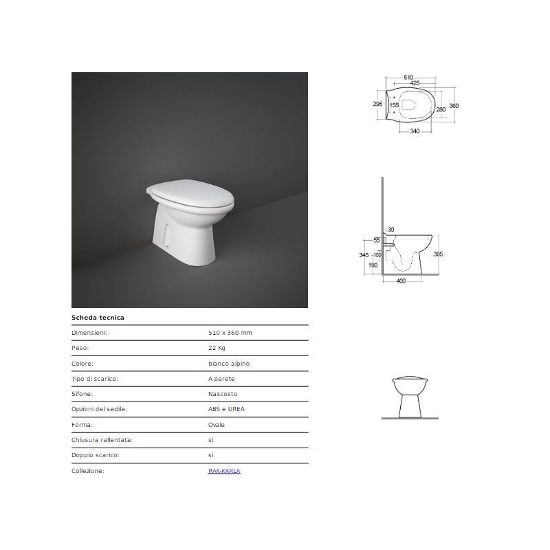 VASO KARLA RAK SCARICO PARETE BIANCO