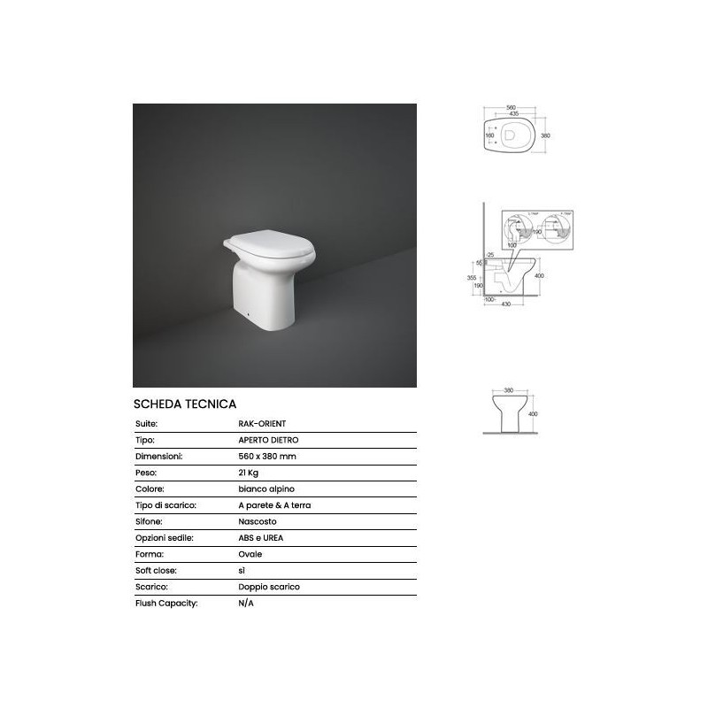VASO RAK ORIENT SCARICO PARETE BIANCO