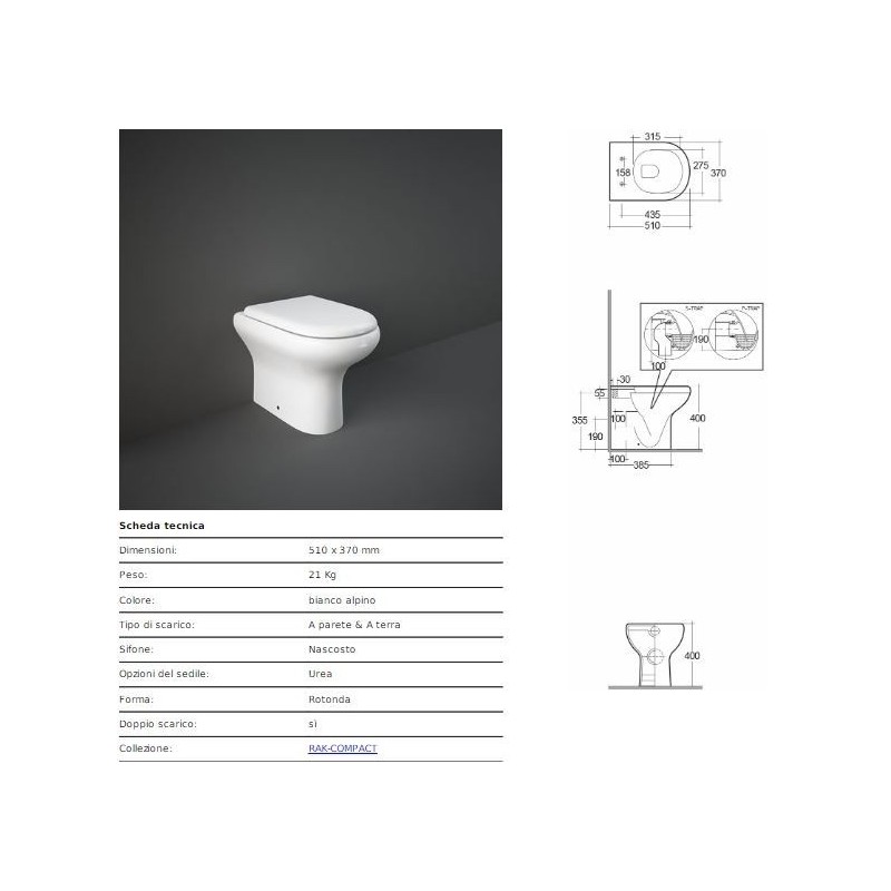 VASO COMPACT RAK FILOMURO SC. PARETE/PAVIMENTO