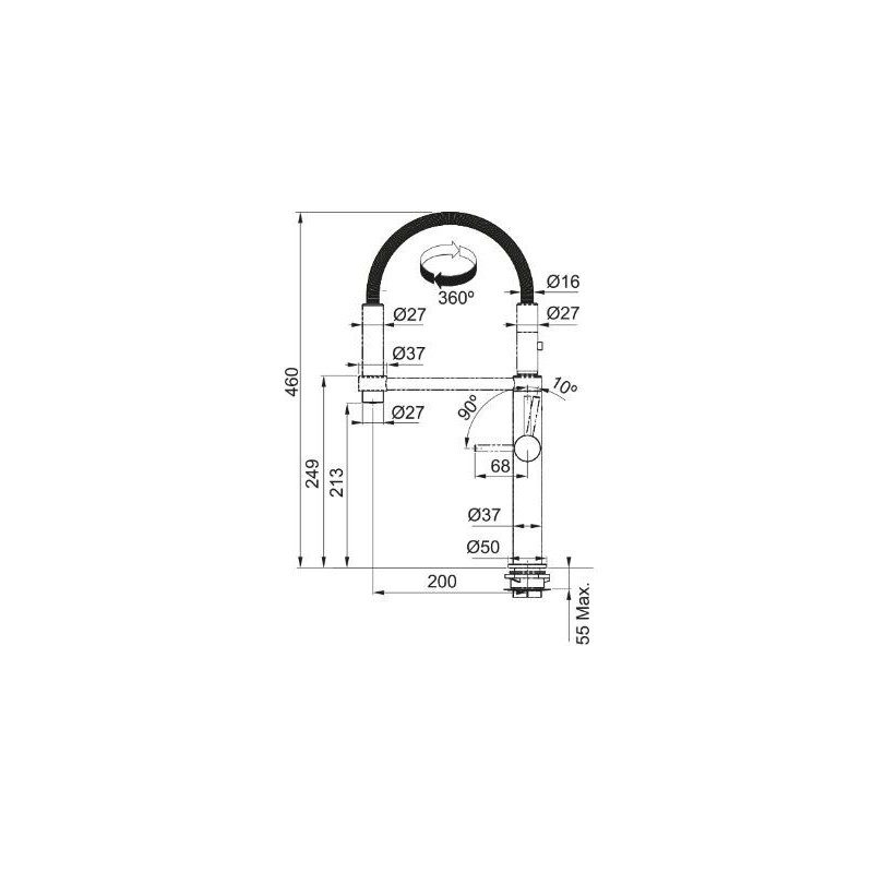 MISCELATORE LAVELLO PESCARA L DOCCIA ACCIAIO INOX  FRANKE 115.0393.976