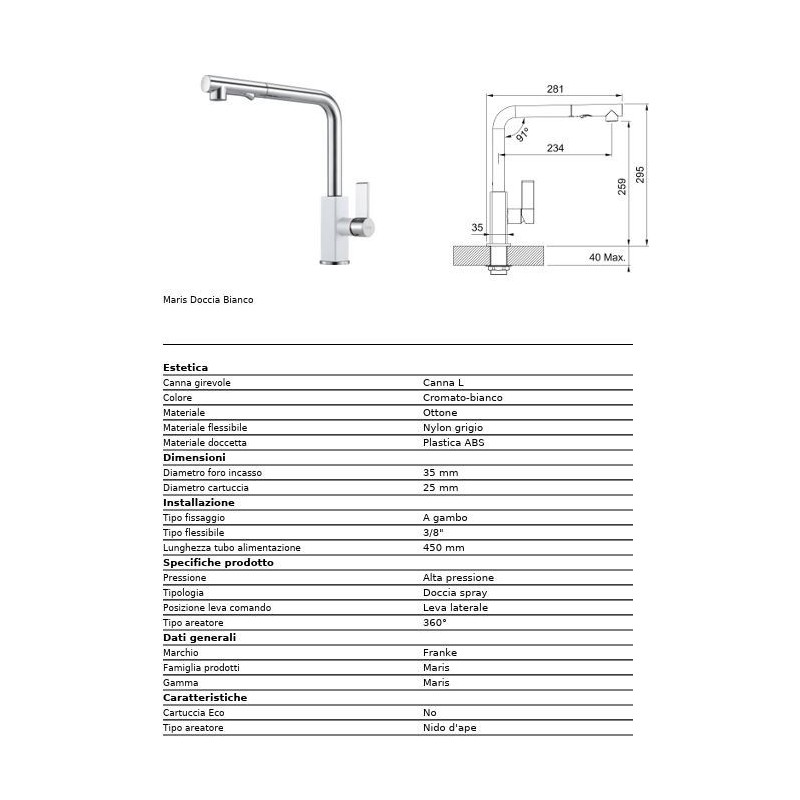 MISCELATORE LAVELLO MARIS 115.0392.368 BIANCO FRANKE