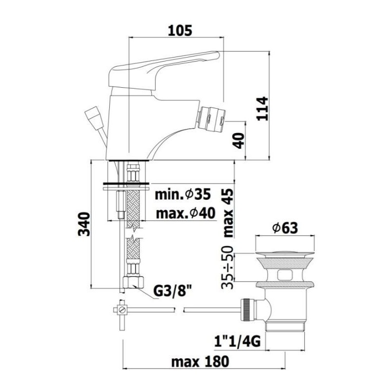 MISCELATORE BIDET NETTUNO DUE 1 1/4 PAFFONI CROMO