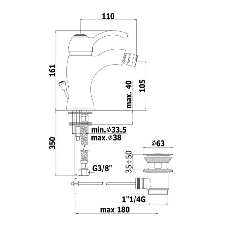MISCELATORE BIDET  S.A 1 1/4 GIORGIA PAFFONI CROMO GI135CR