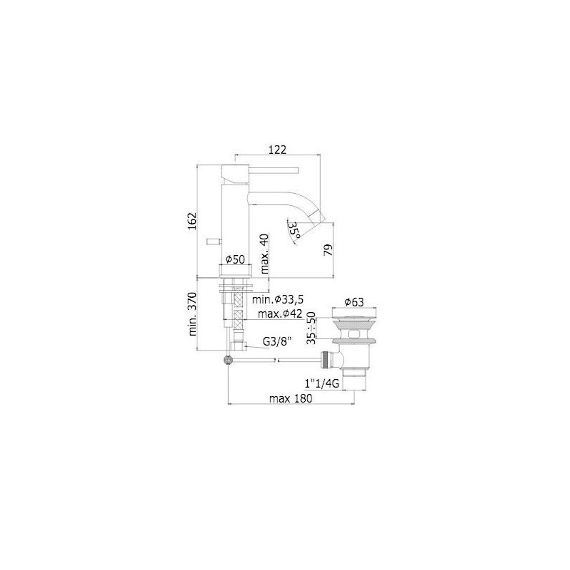 MISCELATORE LAVABO S.A.1 1/4 LIGHT  PAFFONI NERO OPACO LIG075NO