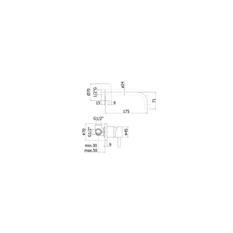 MISCELATORE LAVABO INCASSO   BOCCA A MURO MM 175  STICK  PAFFONI CROMO SK 006CR70