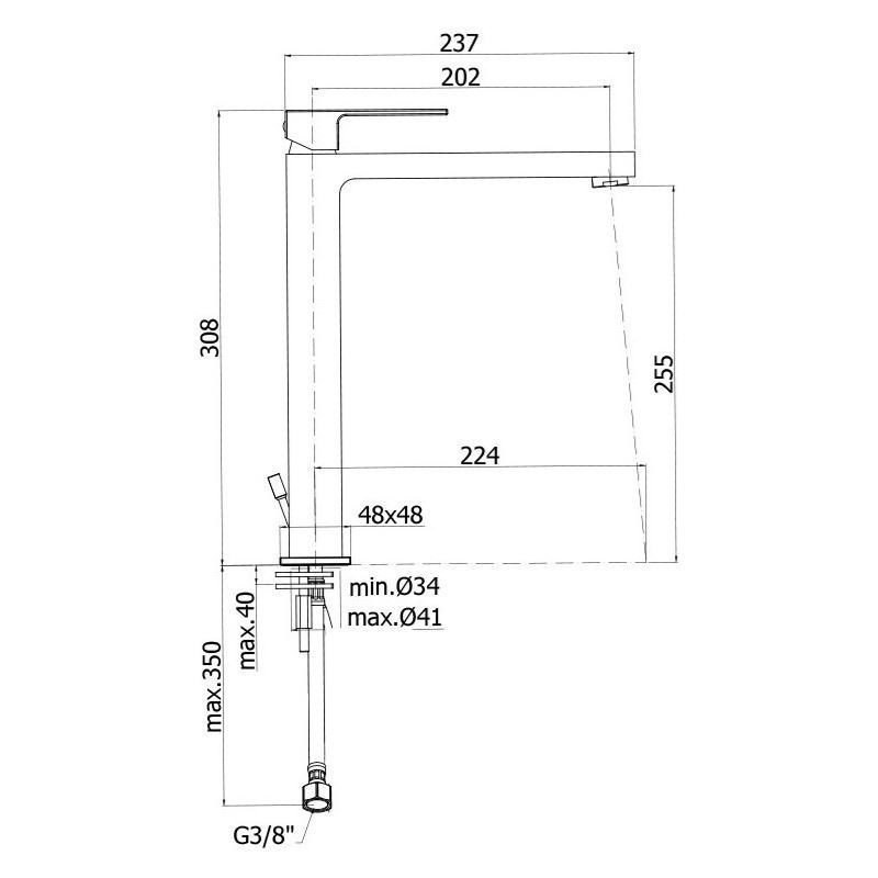 MISCELATORE LAVABO PROLUNGATO H.308   EFFE LEVA APERTA CON SCARICO CLIC- CLAC 1"1/4  PAFFONI CROMO EF081KCR