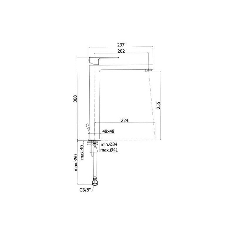MISCELATORE LAVABO PROLUNGATO H.308   EFFE LEVA APERTA CON SCARICO AUTOMATICO DA  1"1/4  PAFFONI CROMO EF085CR