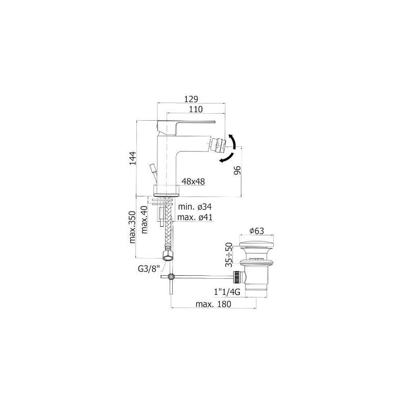 MISCELATORE BIDET'  S.A 1 1/4 ELLE LEVA CHIUSA PAFFONI CROMO