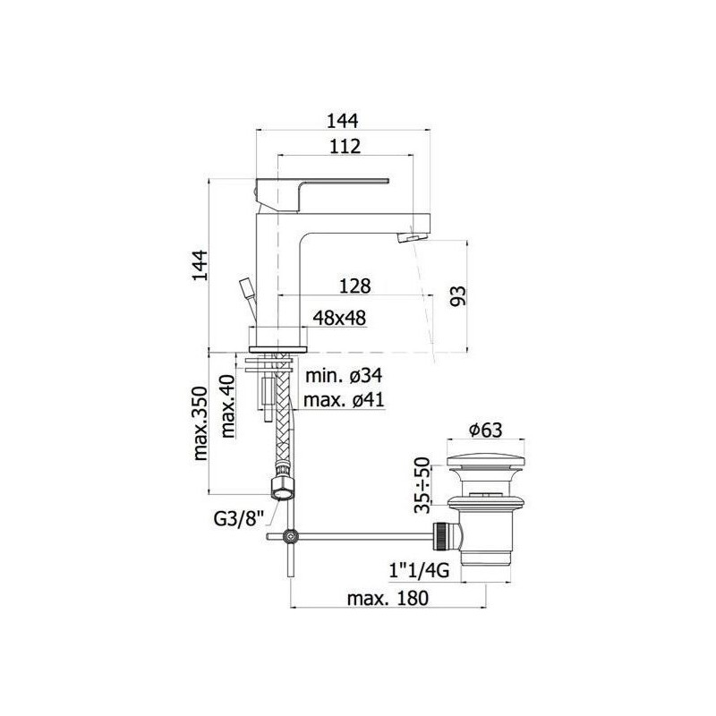 MISCELATORE LAVABO EFFE LEVA APERTA CON SCARICO AUTOMATICO 1"1/4  PAFFONI CROMO EF075CR