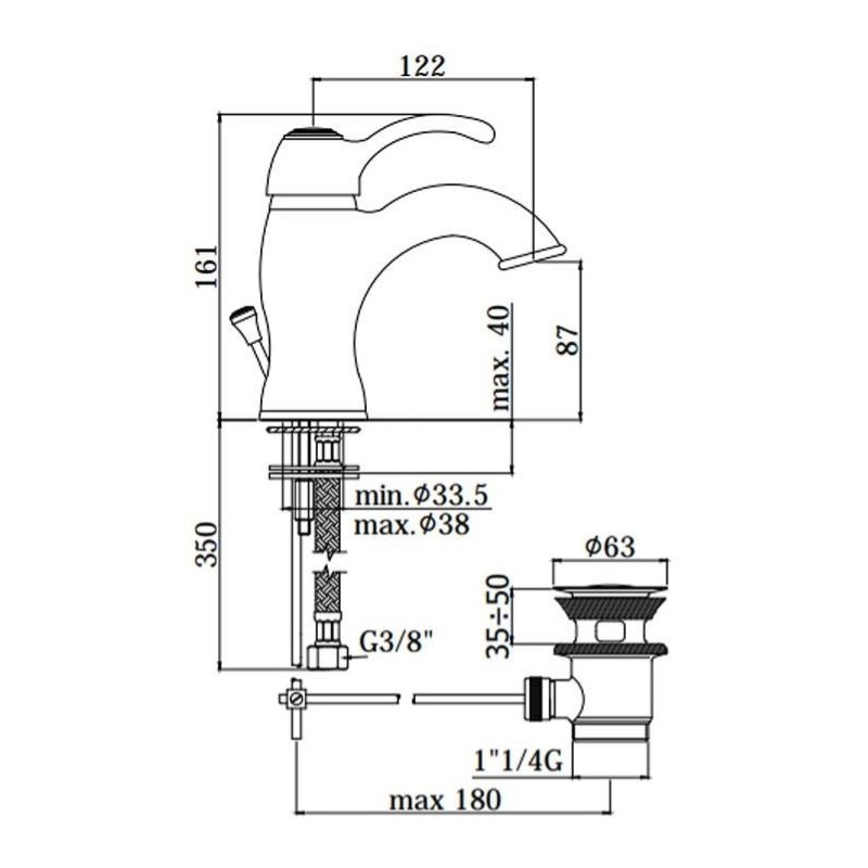 MISCELATORE LAVABO S.A 1 1/4 FLAVIA PAFFONI BRONZO