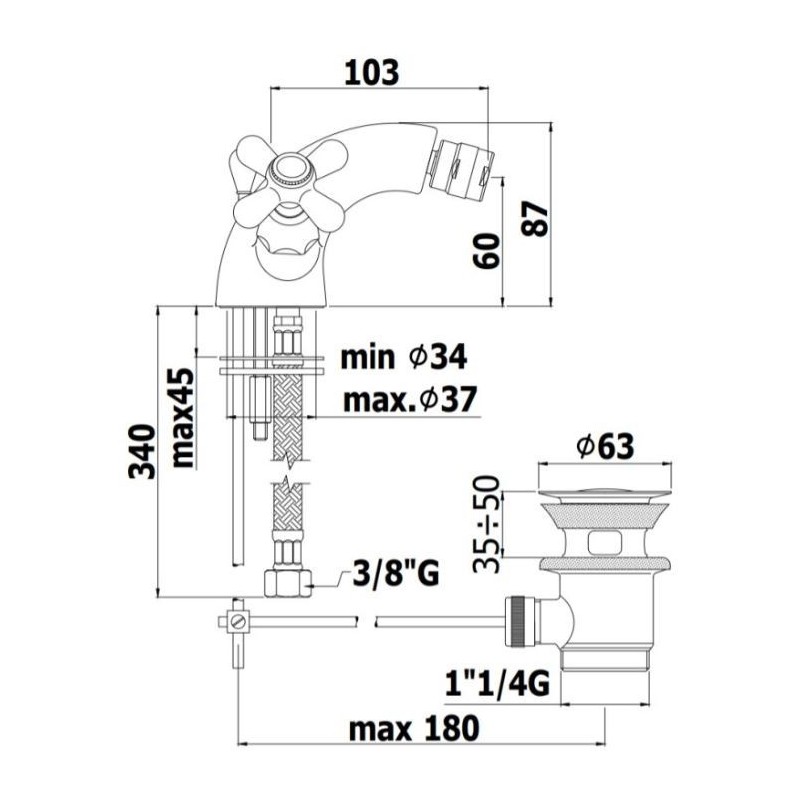 MONOFORO  BIDET'  S.A.11/4 PAFFONI IRIS  CERAM.IRV135CR