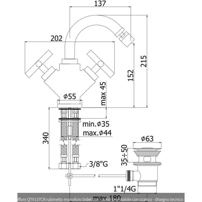 MONOFORO BIDET 1 1/4 SCAR. AUTOMATICO PAFFONI QUATTR0 QTV137CR