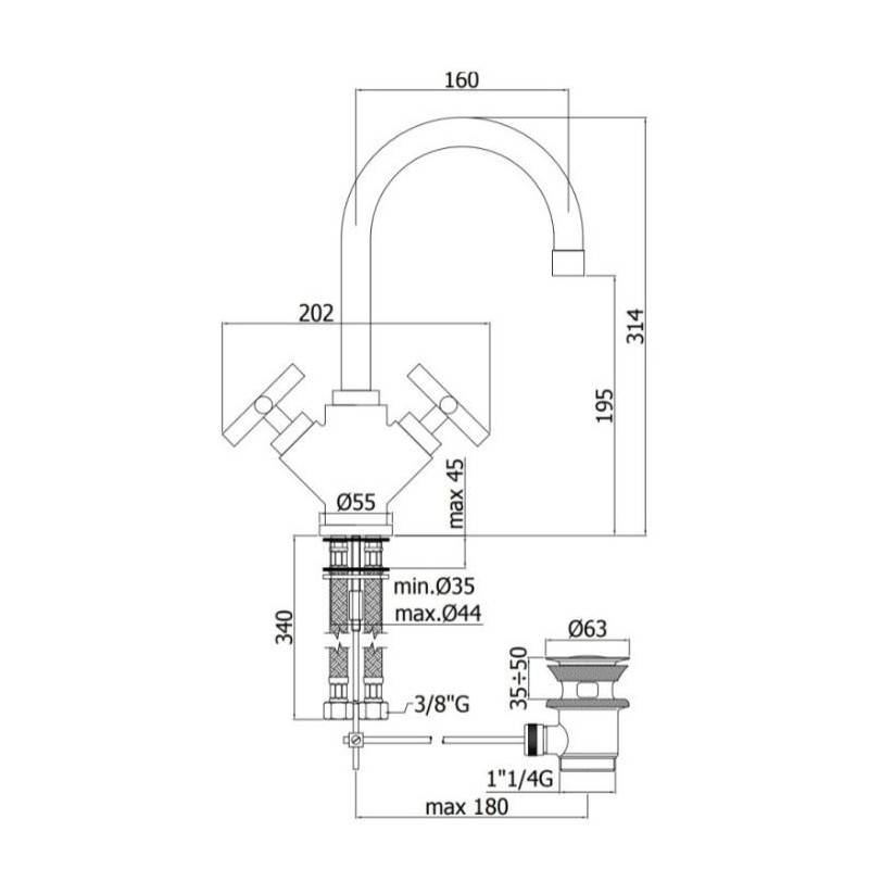 MONOFORO LAVABO 1 1/4 SCAR. AUTOMATICO PAFFONI QUATTR0
