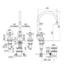 BATTERIA LAVABO  3 FORI S.A.11/4 CANNA ALTA SNODATA PAFFONI IRIS  CERAM.IRV 057 CROMO