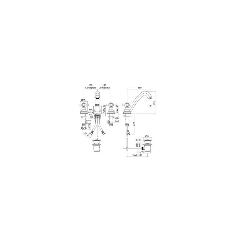 BATTERIA LAVABO  3 FORI S.A.11/4 PAFFONI VIOLA  CERAM.VLV 055