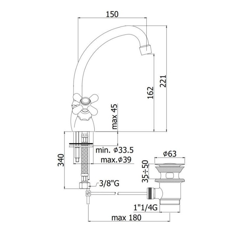 MONOFORO  LAVABO  S.A.11/4 PAFFONI IRIS  CERAM.IRV 077CR