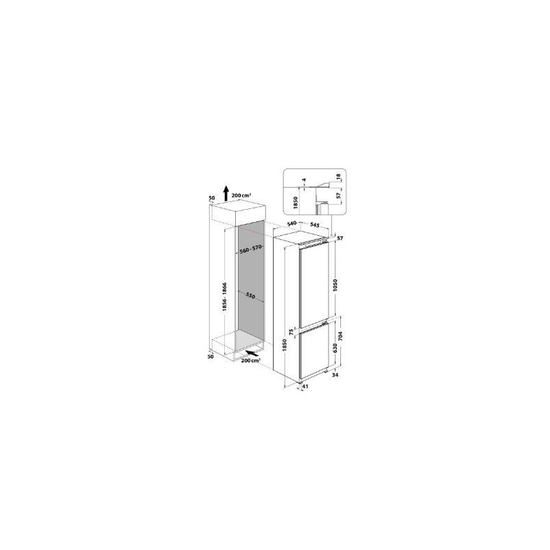 Frigorifero Combinato, Capacità totale: 289 lt (210 lt Frigo + 79 lt Freezer), Frigorifero ventilato / freezer statico Low Frost