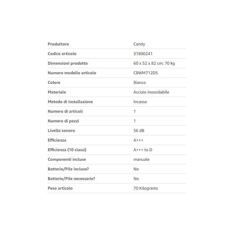LAVATRICE INCASSO CANDY CBWM 712D-S