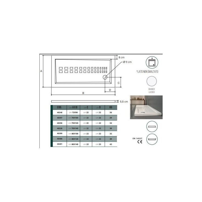 PIATTO DOCCIA 72X90  H 5,5 ITO ALTHEA
