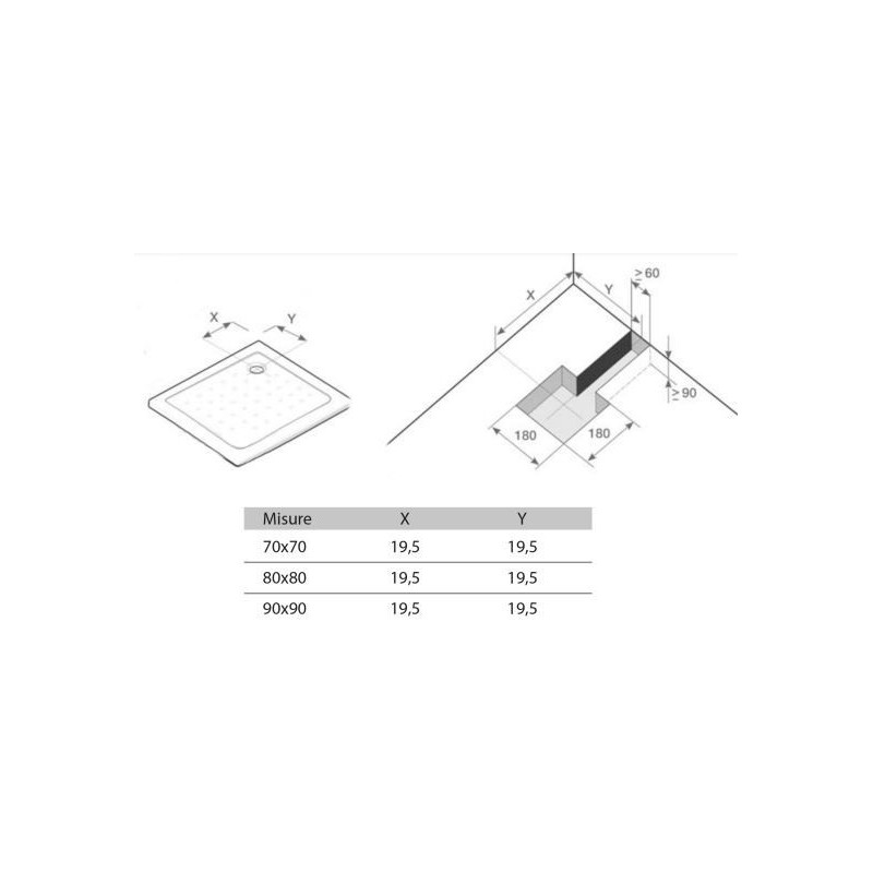 PIATTO DOCCIA QUADRATO IN RESINA SPECIALE 80x80 H. 4
