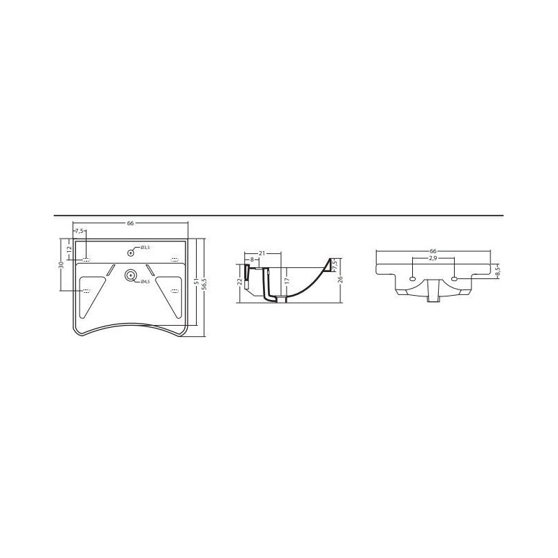 LAVABO PER DISABILI CM 66X56,5 BIANCO CONFORT