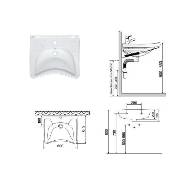 LAVABO PER DISABILI CM 68X55 BOCCHI BIANCO SLIM