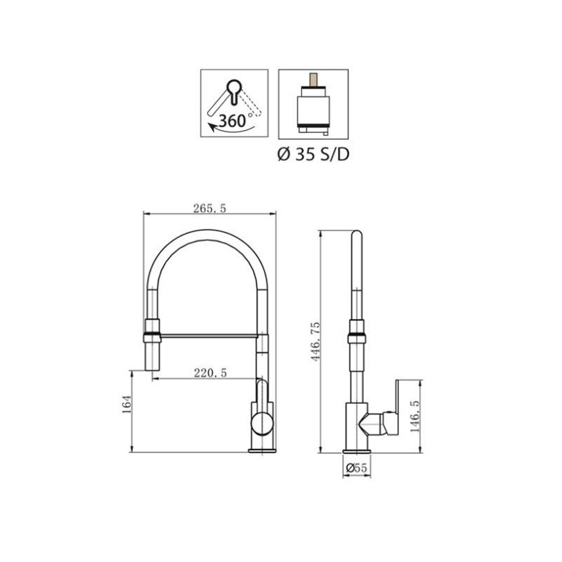 MISCELATORE LAVELLO SYDNEY CON LEVA LATERALE CON TUBO FLESSIBILE DUEMMEGGI SY 160