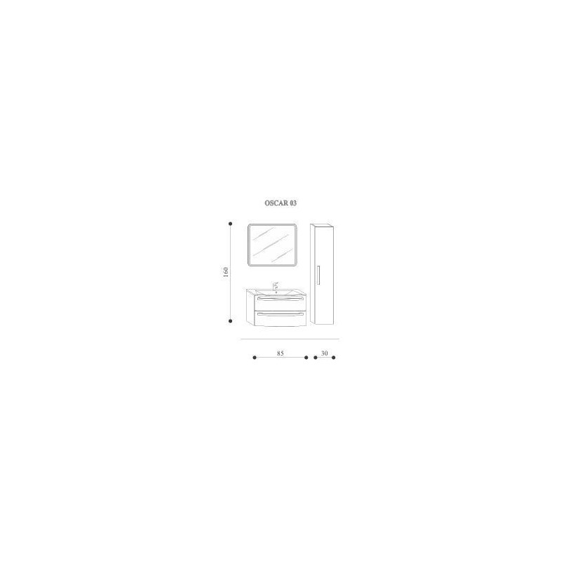 COMPONIBILE OSCAR CM.85 CON  LAVABO CURVO 1 CASSETTO B/C CON SPECCHIO A LED