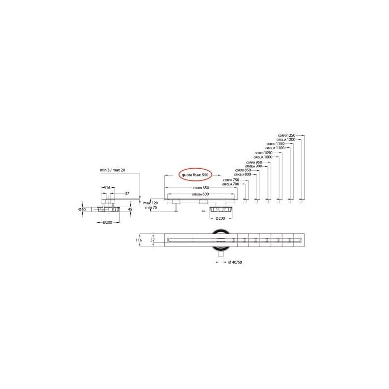 Canalina doccia CANALISSIMA cm90 griglia ALLUMINIO