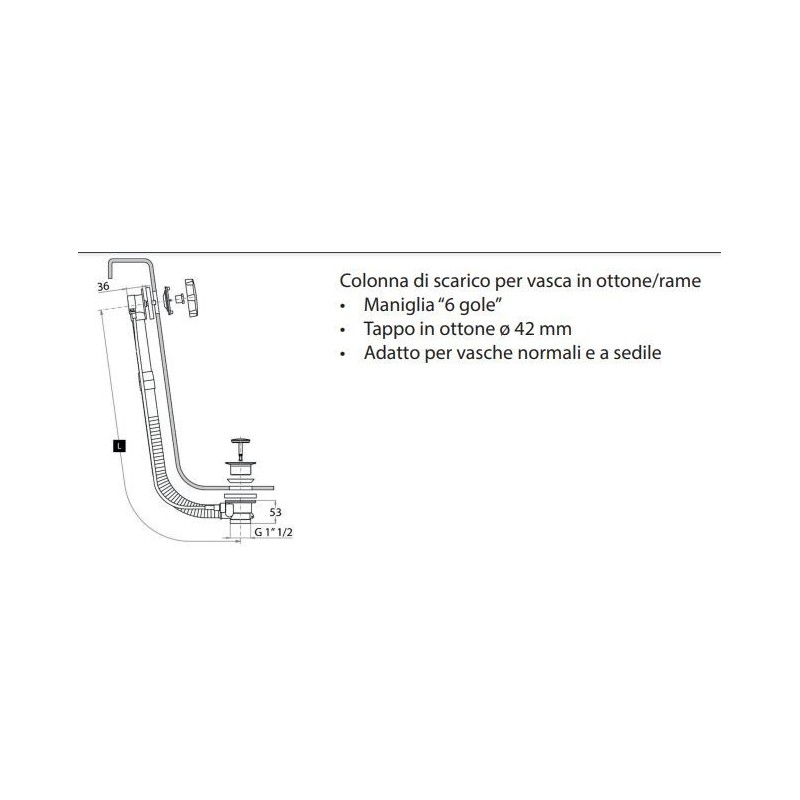 COLONNA DI  SCARICO VASCA NORMALE SENZA CURVA CGS