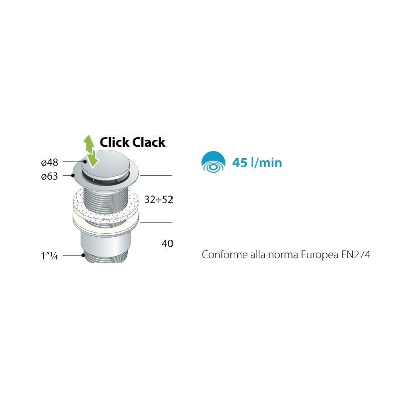 PILETTA SCARICO CLICK-CLAK UNIVERSALE REGOLABILE CON FILETT.