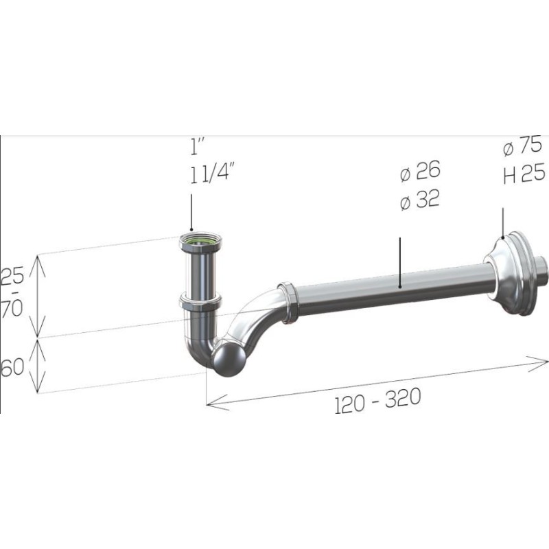 SIFONE AD "S"1"S/PILETTA CROMO BIDET