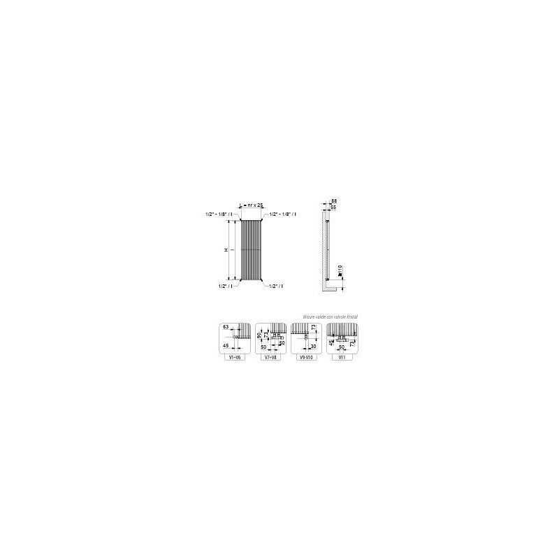 RADIATORE CORDIVARI ALICE 18 TANDEM VERTICALE  H 1800 X 336 ATTACCO  INFERIORE V9  DA 1/2 INTERASSE 276  BIANCO