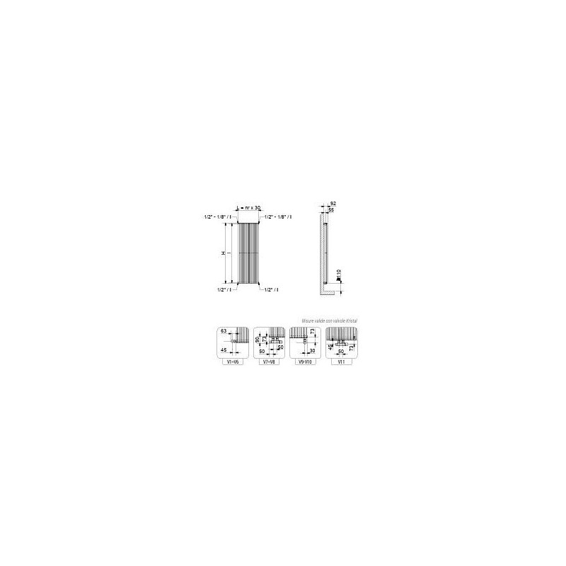 RADIATORE CORDIVARI ALICE TANDEM VERTICALE  H1900 X 600 INTERASSE 540  ATTACCO  INFERIORE V10  DA 1/2 COLORATO WATT 2164