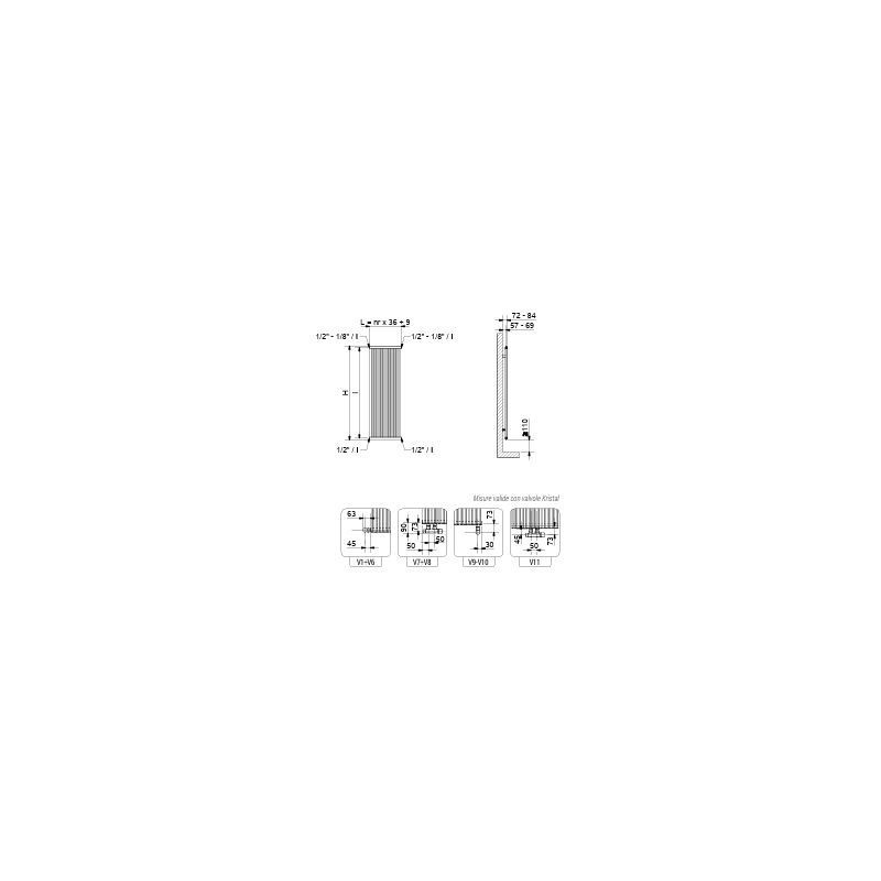 RADIATORE DORIANA VERTICALE LARGHEZZA 189 X H 1800 ALLACCIAMENTO  V 4 DA 1/2  INTERASSE 1750  BIANCO