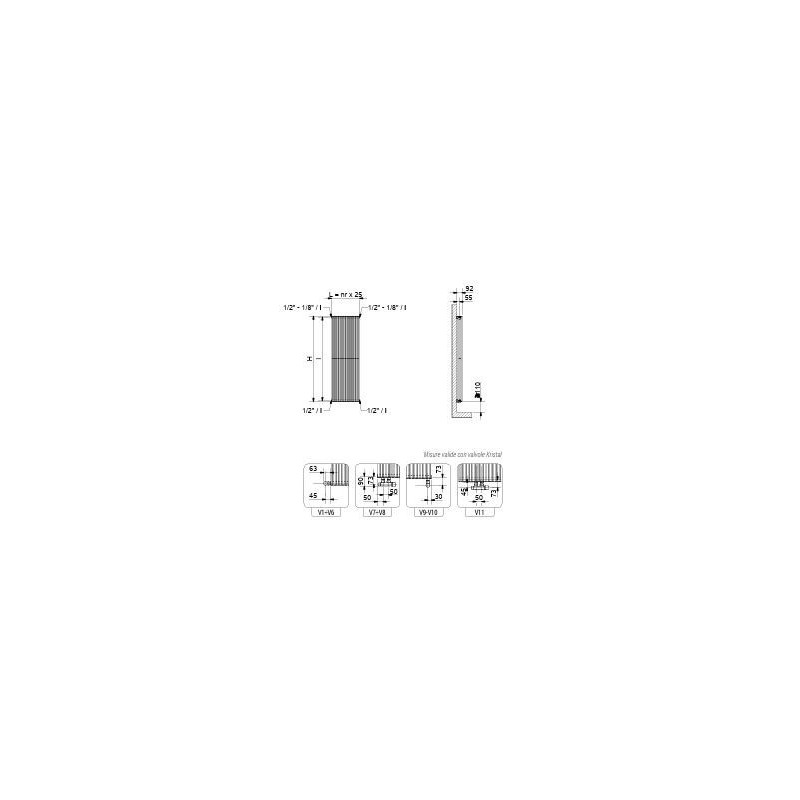 RADIATORE KARIN VX TANDEM VERTICALE  LARG.1000 INTERASSE 600 H 630 ALL.LAT.V3 1/2 BIANCO