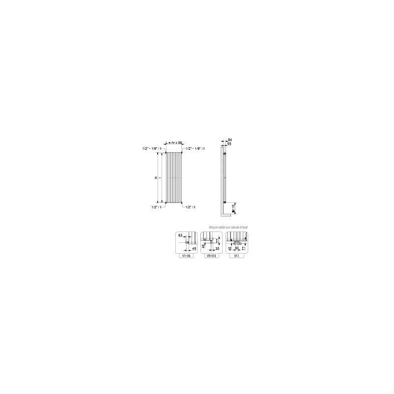 RADIATORE ROSY TANDEM VERTICALE  DA 10 EL. H.1600 X L.560 ALL.V10 BASSO CON DIAFRAMMA 1/2 INT.500  BIANCO kal/h 1153