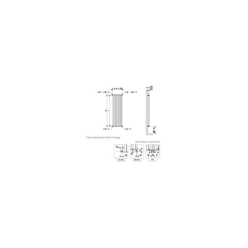 RADIATORE ROSY VERTICALE  DA 11 EL. H.2000 X L.616 ALL.V3 1/2 INT.1942 COLORE T15 TELA OPACO