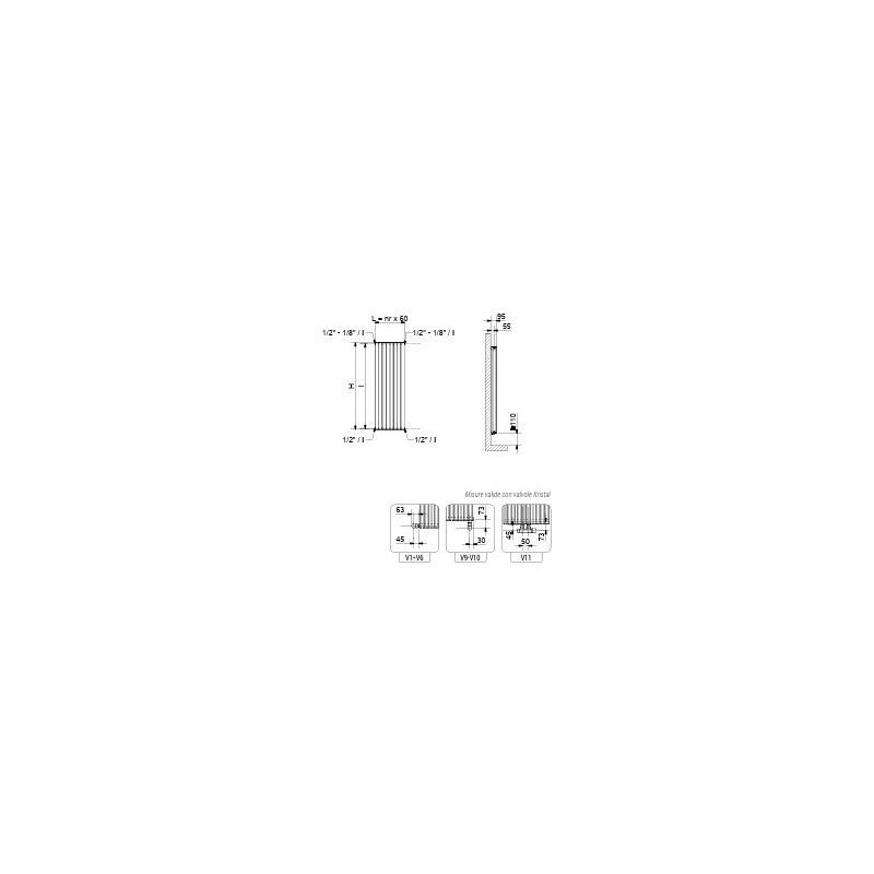 RADIATORE TAMARA TANDEM VERTICALE H 1800 ELEMENTI 5 LARG.300 INT.1766 ALL.V3 DA 1/2 COL.MOONSCHINE F27